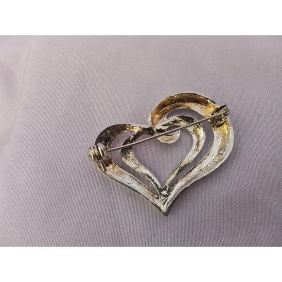 Vintage Thailand Sterling Silver Double Heart Pin Brooch - Picture 2 of 3